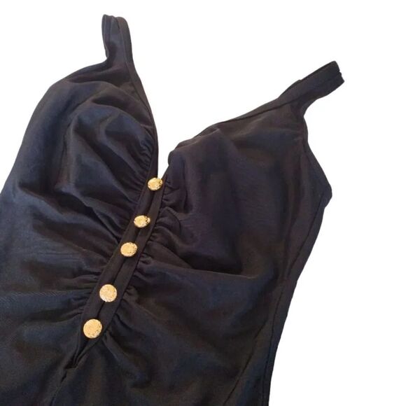 Vintage Black Gold Buttons Cut Outs One Piece Swimsuit Size 14 *fits like Med - Picture 5 of 15